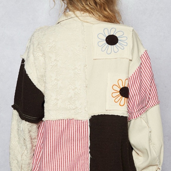 Pol NWT Jacket Denim Embroidered Patch Med $65 FIRM - Picture 3 of 6